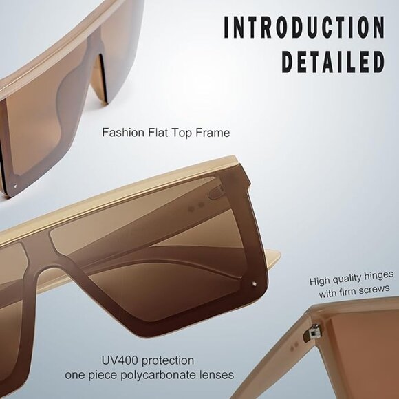 Square Big Sunglasses Women Thick Frame Flat Top Mirrored Sunnies Shades main image 5